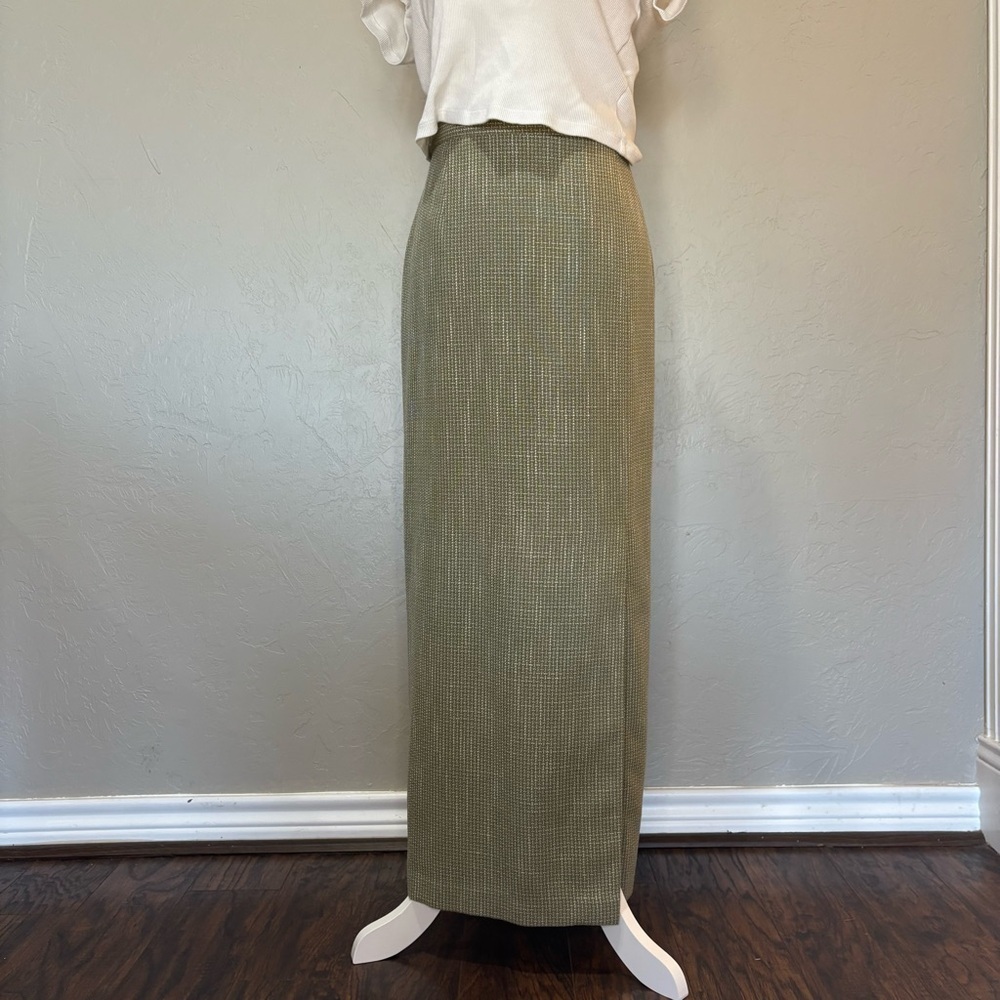 Conrad C Collection Wool Blend Maxi Skirt | Green Textured | Size 10 - Picture 4 of 16
